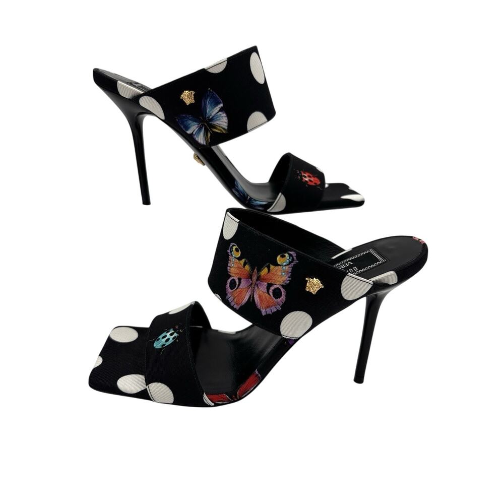 Versace x Dua Lipa Collab Slides Heeled Sandals Size 38.5 / 8.5 Medusa Insignia - Picture 3 of 16